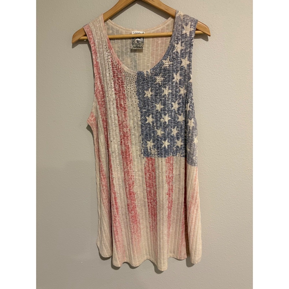 Vocal Patriotic Tunic Tank Top~XL~American Flag A-line Knit Soft Crystal Studs